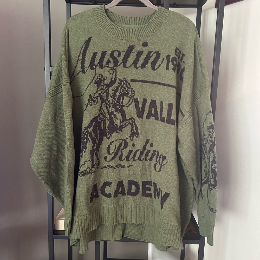 Anthropologie Maeve Oversized Graphic Crew-Neck Sweater Size 2X Western Horse - Picture 8 of 10